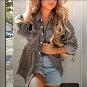 NEW Corduroy Button-Down Peplum Jacket 2X - Boutique